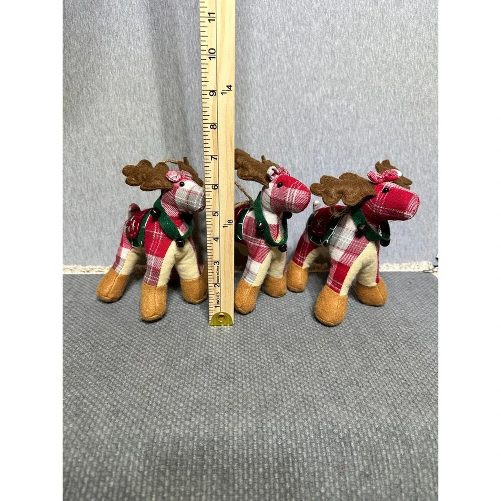 Plaid Plush Reindeer Christmas Ornaments Holiday Festive Farmhouse Rustic Decor